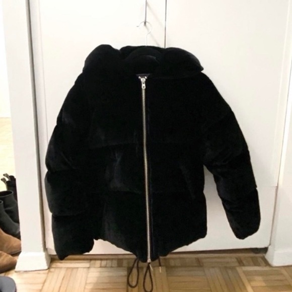 Sandro black velvet puffy bomber coat - Picture 3 of 4